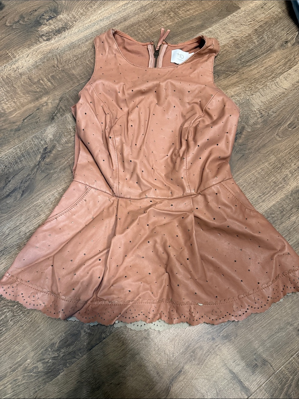 HD in Paris Dusty Rose Faux-Leather Perforated Peplum Top
